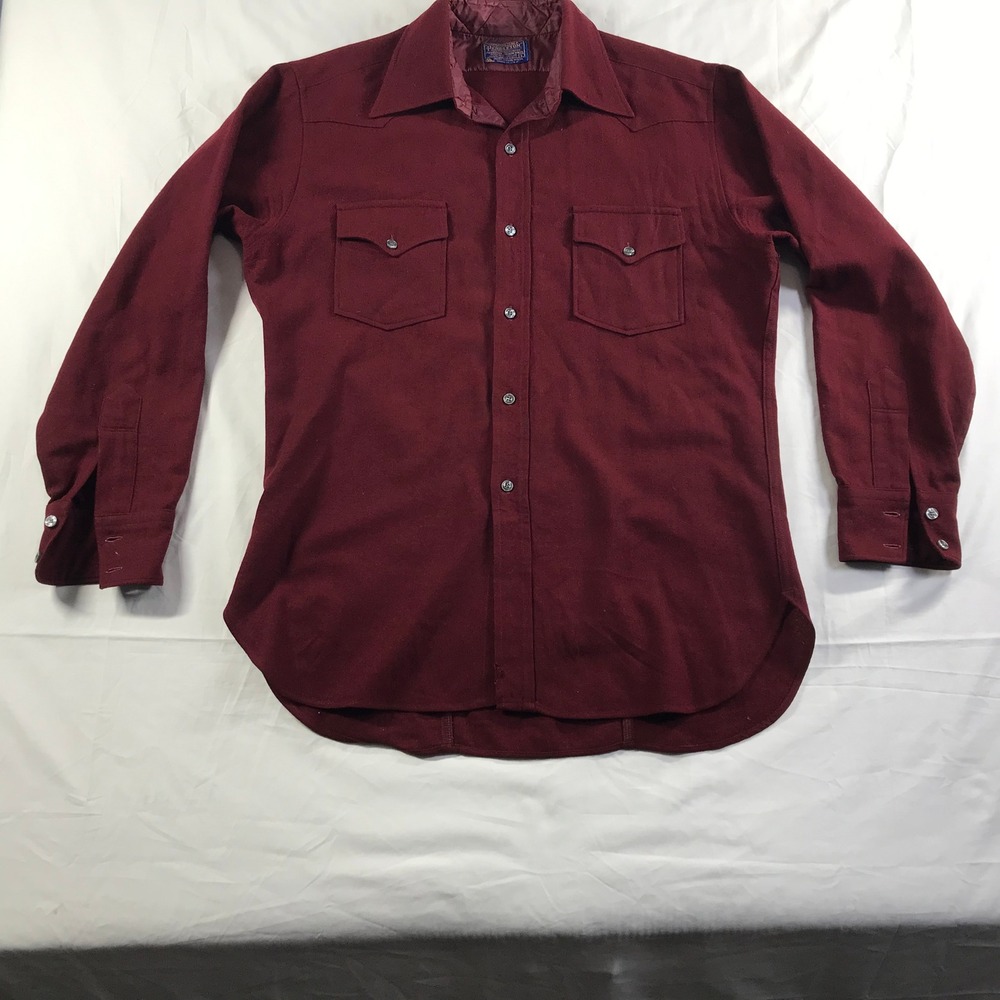 Pendleton Mens Large Burgundy Red Wool Western Pearl Snap Shirt Made in USA - Picture 6 of 9